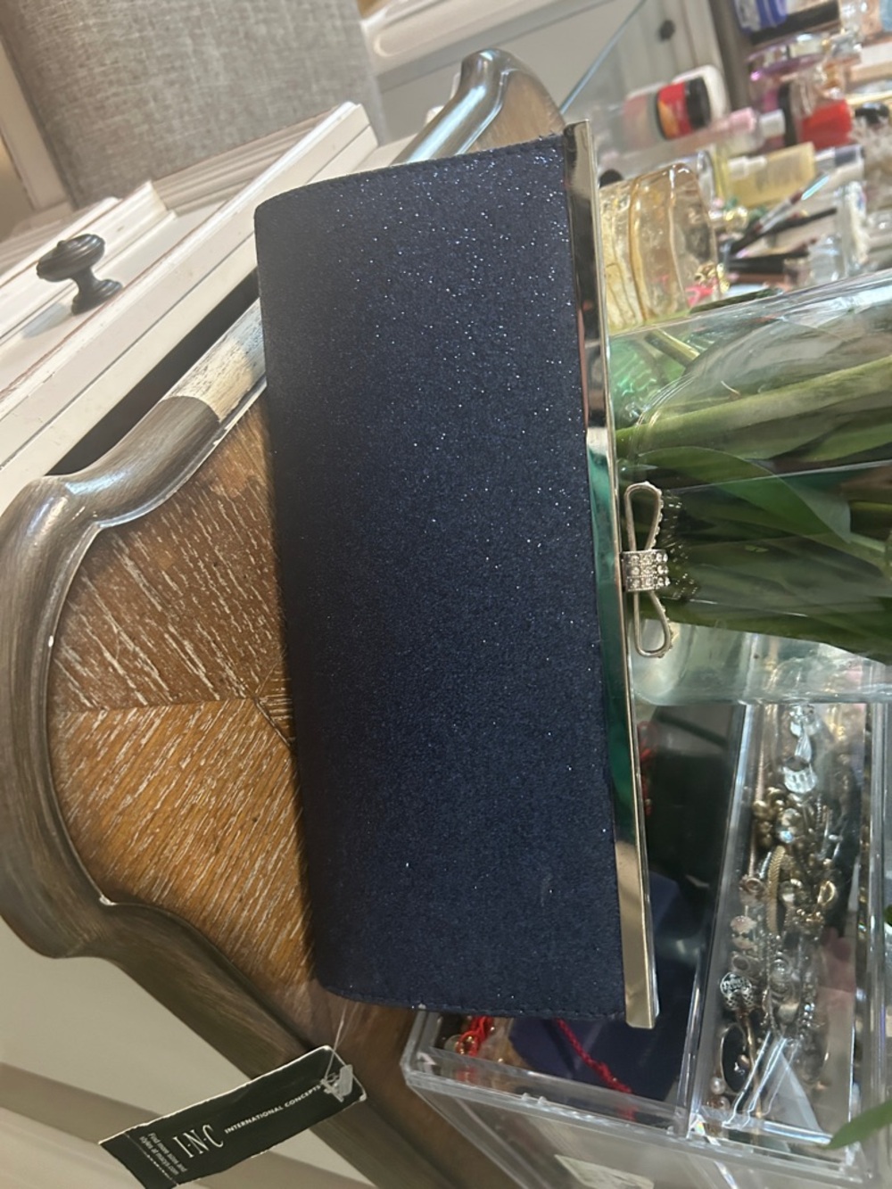 Navy Sparkle Clutch with Silver Frame